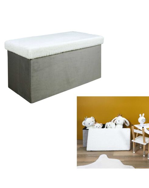 Coffre banc pliable imitation fourrure Leo gris - 77x38x38 cm