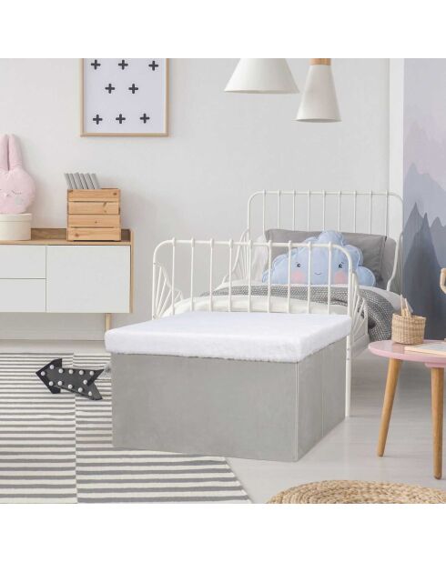 Coffre banc pliable imitation fourrure Leo gris - 77x38x38 cm