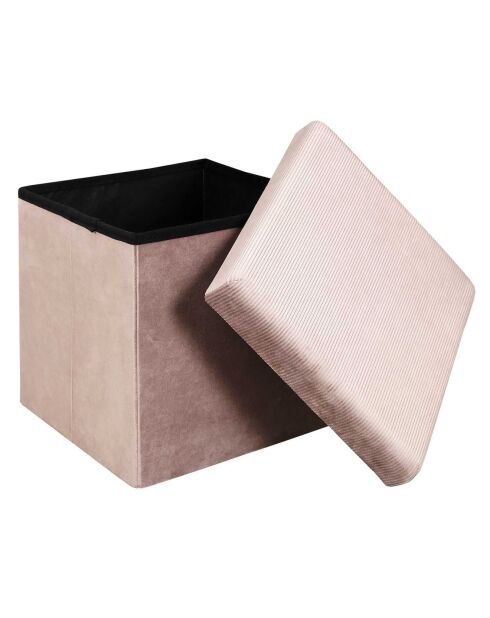 Coffre Pouf pliable velours côtelé Giulia rose poudré - 38x38x38 cm