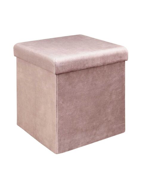 Coffre Pouf pliable velours côtelé Giulia rose poudré - 38x38x38 cm