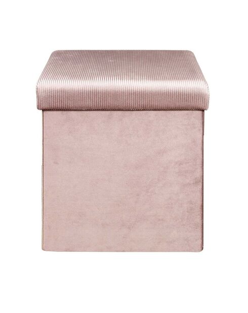 Coffre Pouf pliable velours côtelé Giulia rose poudré - 38x38x38 cm