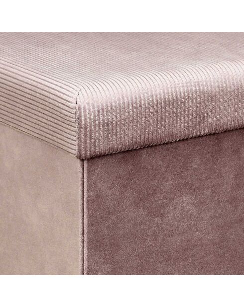 Coffre Pouf pliable velours côtelé Giulia rose poudré - 38x38x38 cm