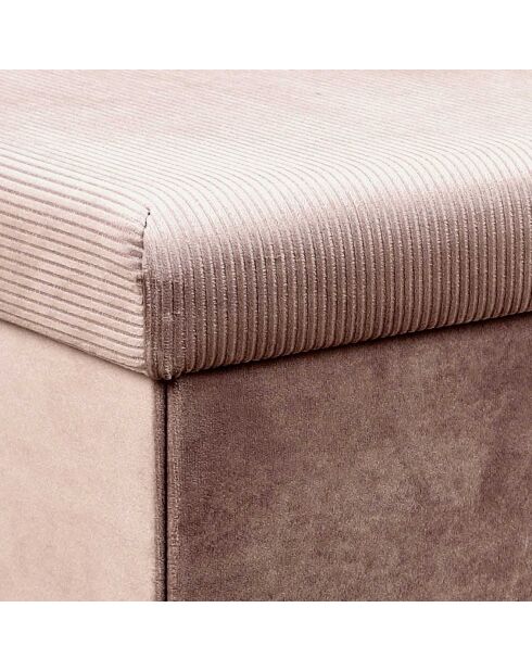 Coffre banc pliable velours cotelé Giulia rose poudré - 77x38x38 cm