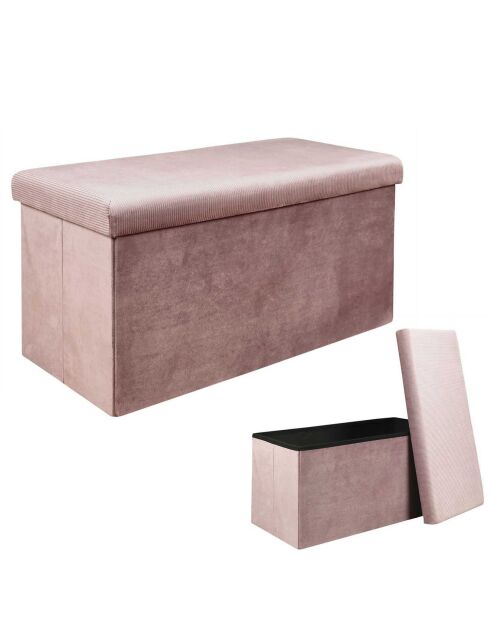 Coffre banc pliable velours cotelé Giulia rose poudré - 77x38x38 cm