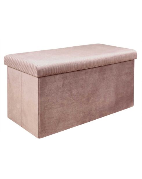 Coffre banc pliable velours cotelé Giulia rose poudré - 77x38x38 cm