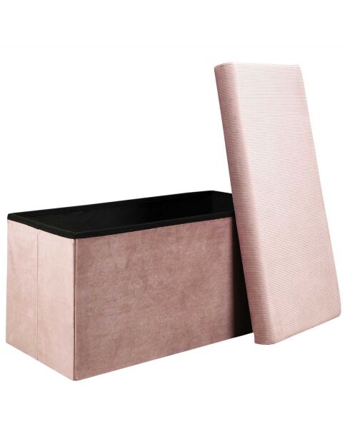 Coffre banc pliable velours cotelé Giulia rose poudré - 77x38x38 cm