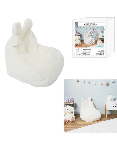 Pouf poire Ted imitation fourrure blanc - 40x50x54 cm