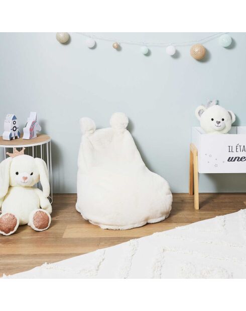 Pouf poire Ted imitation fourrure blanc - 40x50x54 cm