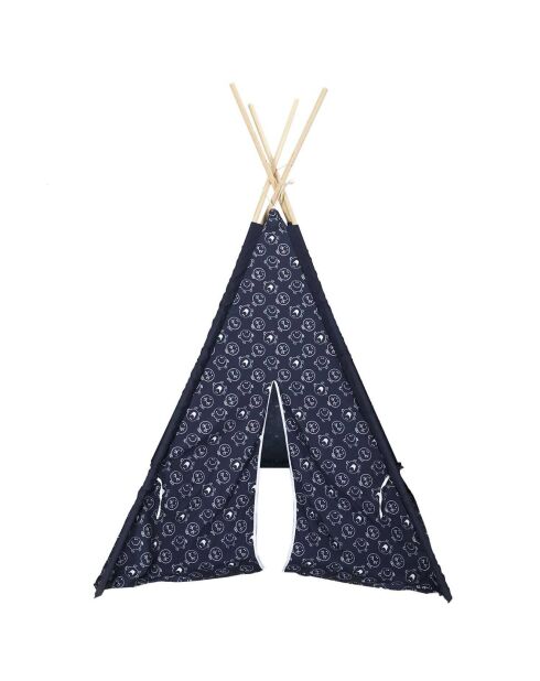 Tipi Monsieur Heureux bleu/blanc - 120x120x160 cm