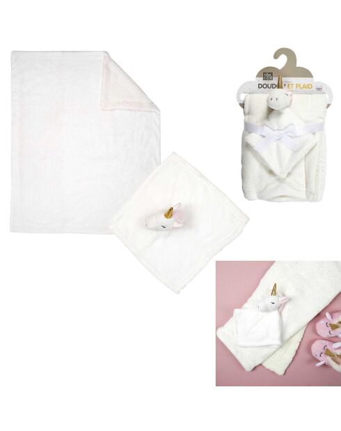 Peluche avec plaid blanche