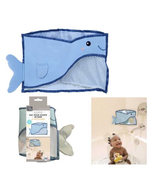 Sac à jouets de bain à ventouses bleu - 36x20x10 cm