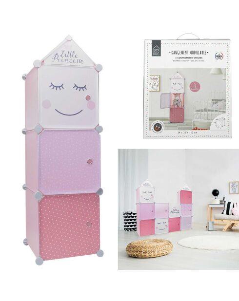 Rangement armoire modulable rose/blanc/gris/violet - 34x32x110 cm