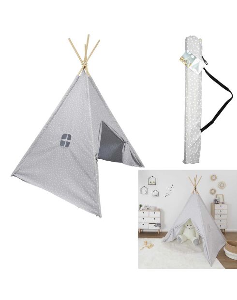 Tipi à Pois gris - 120x120x160 cm
