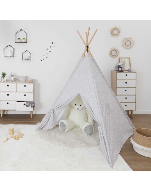 Tipi à Pois gris - 120x120x160 cm