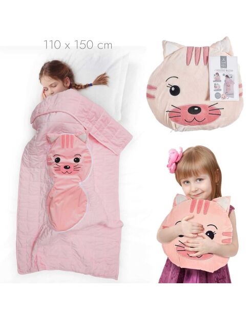 Couverture convertible Chat rose - 40x40x5 cm
