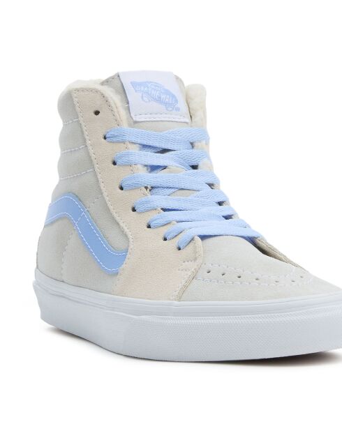 Baskets en Velours de Cuir SK8-Hi fourrées crème/bleu