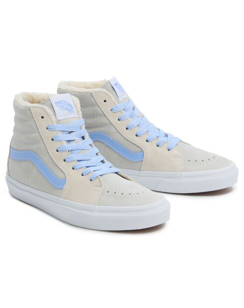 Baskets en Velours de Cuir SK8-Hi fourrées crème/bleu
