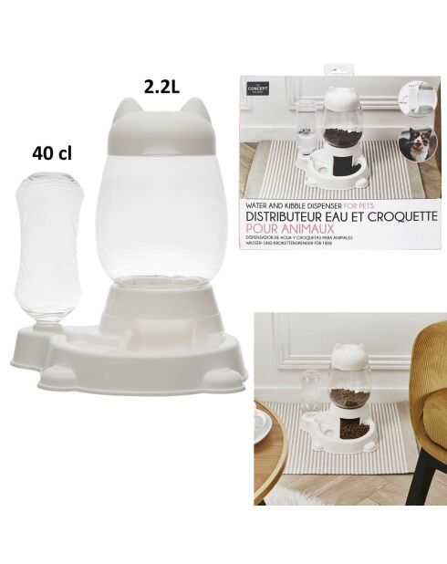 Distributeur eau et croquette blanc