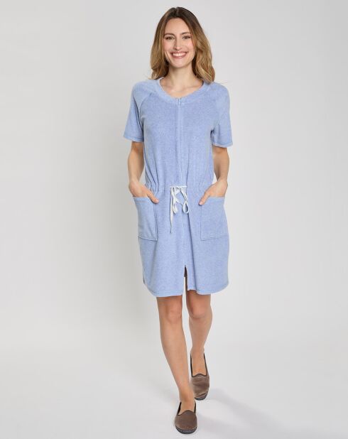 Robe de chambre en bouclette éponge Essentiel bleu ciel/chiné clair