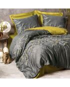 Parure housse de couette satin de coton Libby vert/anthracite