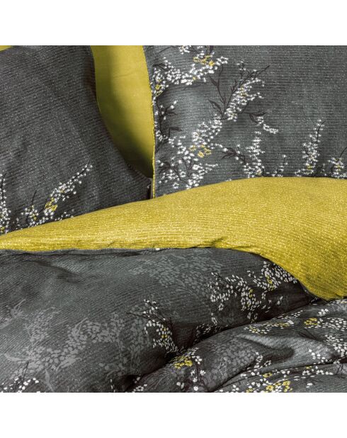 Parure housse de couette satin de coton Libby vert/anthracite