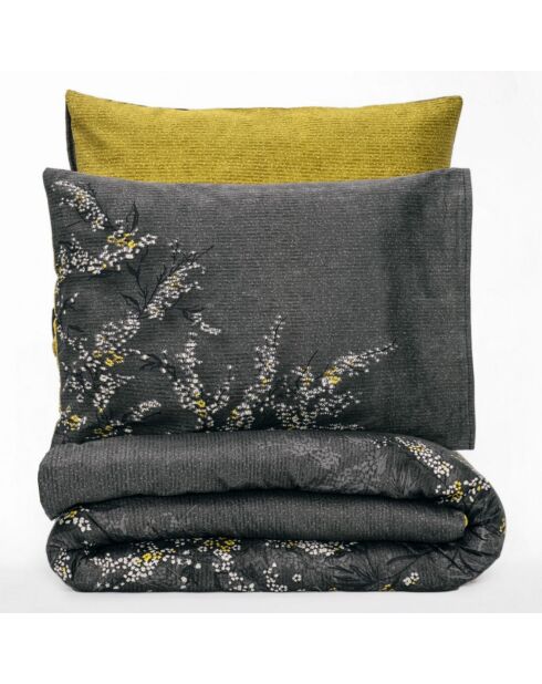 Parure housse de couette satin de coton Libby vert/anthracite