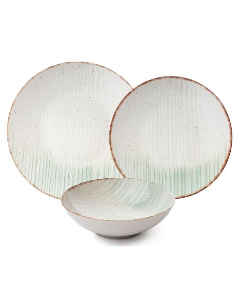 Service de table en Porcelaine crème/vert- 24 pièces