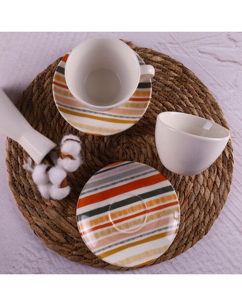 2 Tasses à café avec soucoupes en Porcelaine multicolores