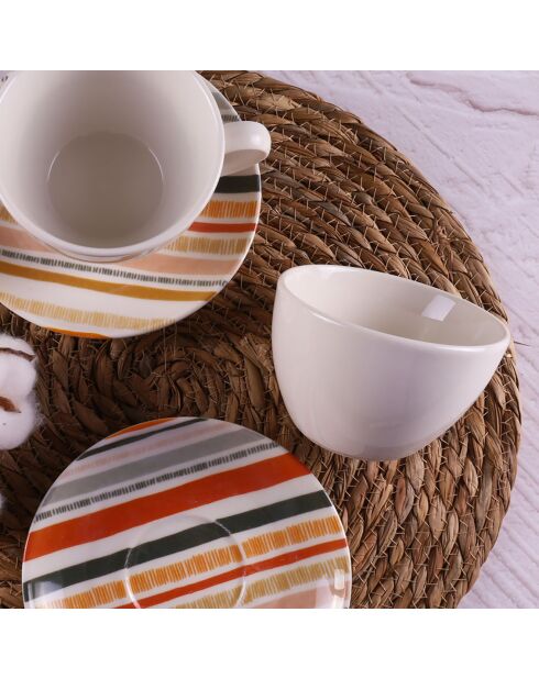 2 Tasses à café avec soucoupes en Porcelaine multicolores
