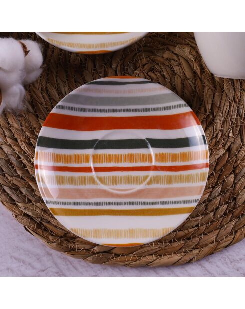 2 Tasses à café avec soucoupes en Porcelaine multicolores
