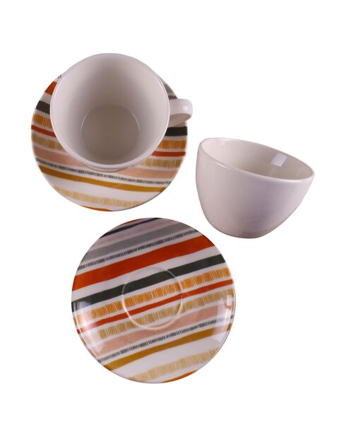 2 Tasses à café avec soucoupes en Porcelaine multicolores