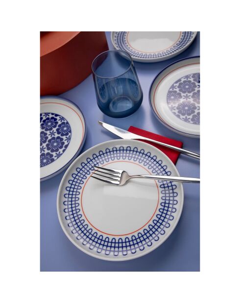 6 Assiettes dessert en Porcelaine multicolores - D.19 cm
