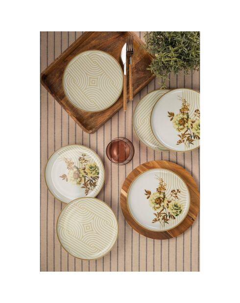 6 Assiettes dessert en Porcelaine multicolores - D.19 cm