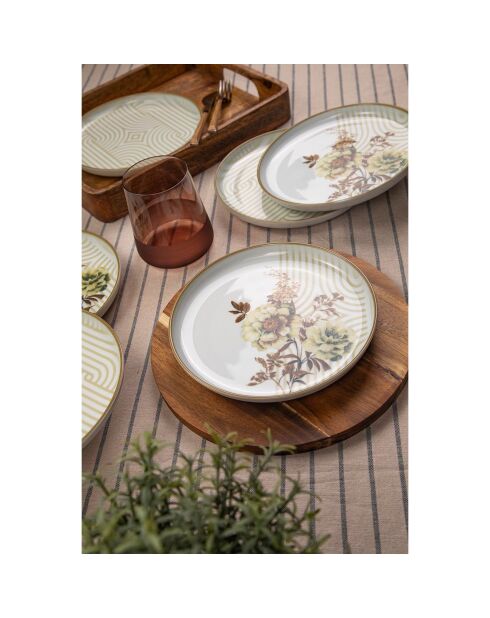 6 Assiettes dessert en Porcelaine multicolores - D.19 cm