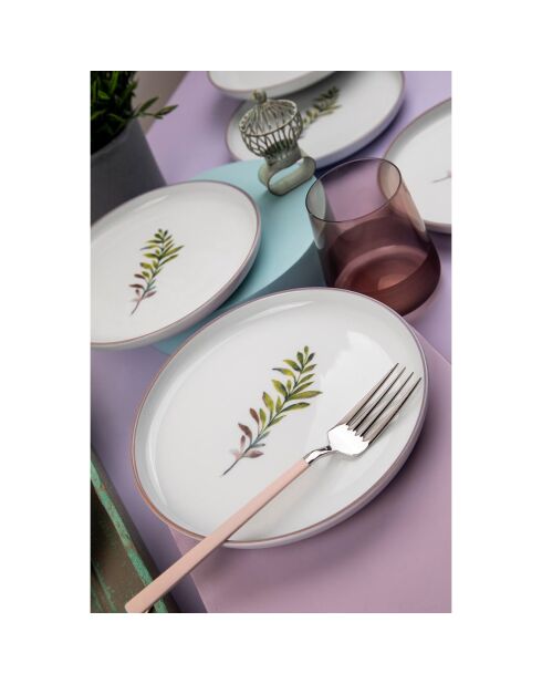 6 dessertborden van wit/beige porselein - D.19 cm