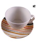 2 Tasses à café avec soucoupes en Porcelaine multicolores