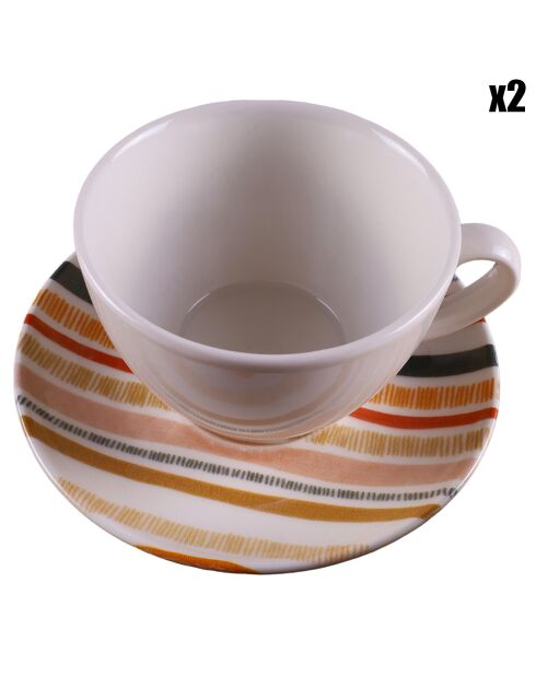 2 Tasses à café avec soucoupes en Porcelaine multicolores