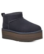 Boots fourrées Laine en Velours de Cuir Classic Mini Platform marine