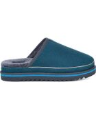 Chaussons fourrés Laine en Velours de Cuir Scuff Cali Wave bleus