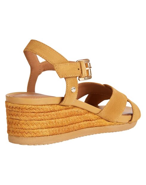 Dunkelgelbe Keilsandalen Ischia aus Samtleder - 6,5 cm Absatz