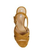 Sandales en Velours de Cuir de Chèvre Soleil camel - Talon 8 cm