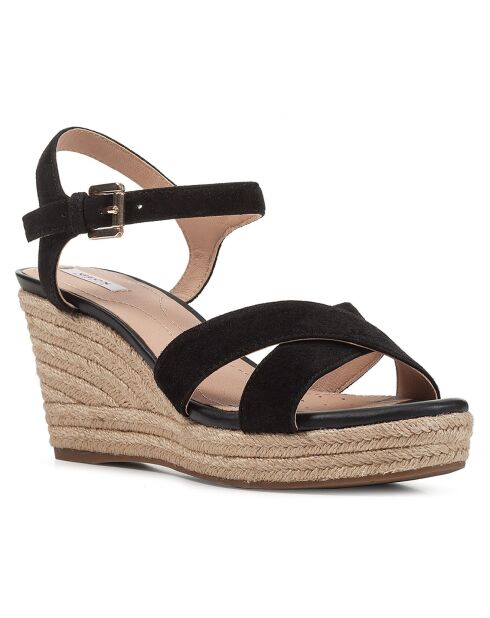 Sandales en Velours de Cuir de Chèvre Soleil noires - Talon 8 cm