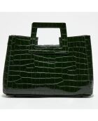 Sac à main en Cuir Jane Croco vert bouteille - 34x26x11.5 cm