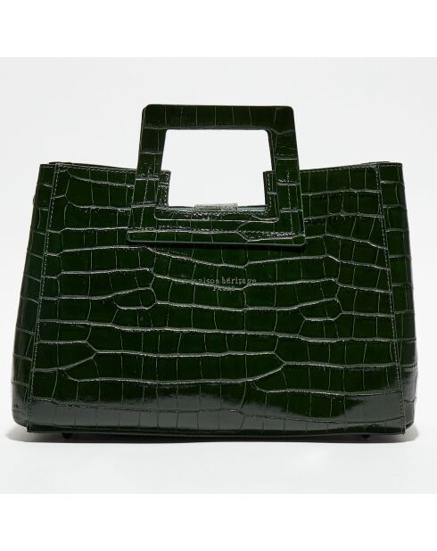 Sac à main en Cuir Jane Croco vert bouteille - 34x26x11.5 cm