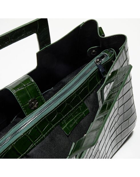 Sac à main en Cuir Jane Croco vert bouteille - 34x26x11.5 cm