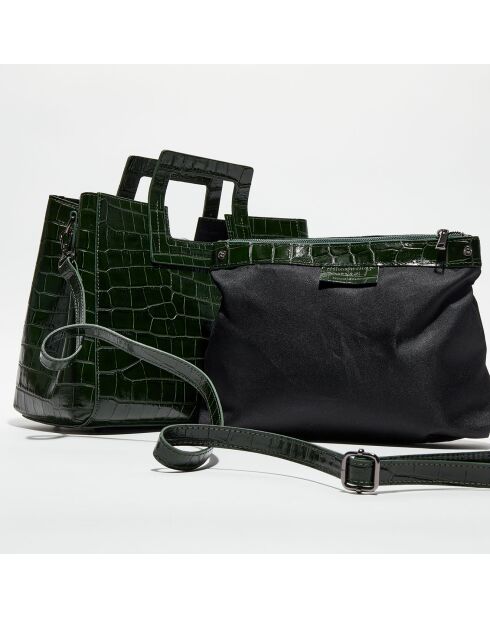 Sac à main en Cuir Jane Croco vert bouteille - 34x26x11.5 cm