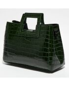 Sac à main en Cuir Jane Croco vert bouteille - 34x26x11.5 cm