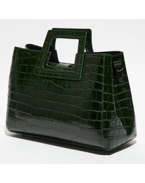 Sac à main en Cuir Jane Croco vert bouteille - 34x26x11.5 cm