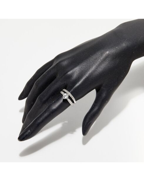 2 Bagues Eclipse Diamants 0.32 ct & Topaze blanche 1 ct or blanc