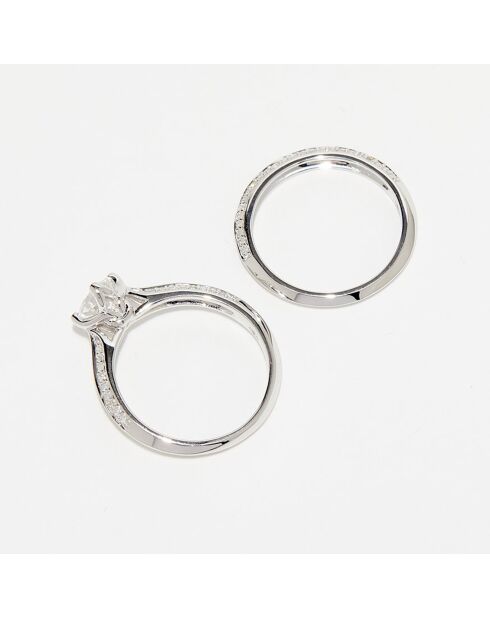 2 Bagues Eclipse Diamants 0.32 ct & Topaze blanche 1 ct or blanc